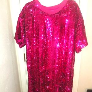 Hot Pink Sequin TShirt Dress